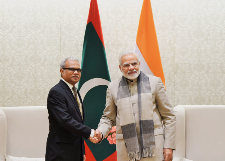 The Foreign Minister & Special Envoy of President of Maldives, Dr. Mohamed Asim calls on the Prime Minister, Shri Narendra Modi, in New Delhi on January 11, 2018.