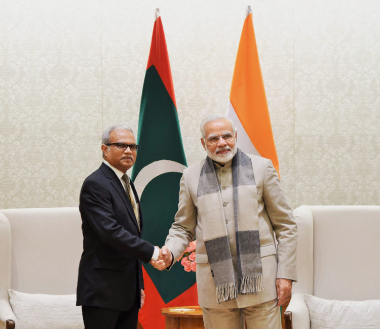 The Foreign Minister & Special Envoy of President of Maldives, Dr. Mohamed Asim calls on the Prime Minister, Shri Narendra Modi, in New Delhi on January 11, 2018.