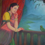 beautiful woman princess queen waiting for her husband traditional art oil painting on canvas m b sharma