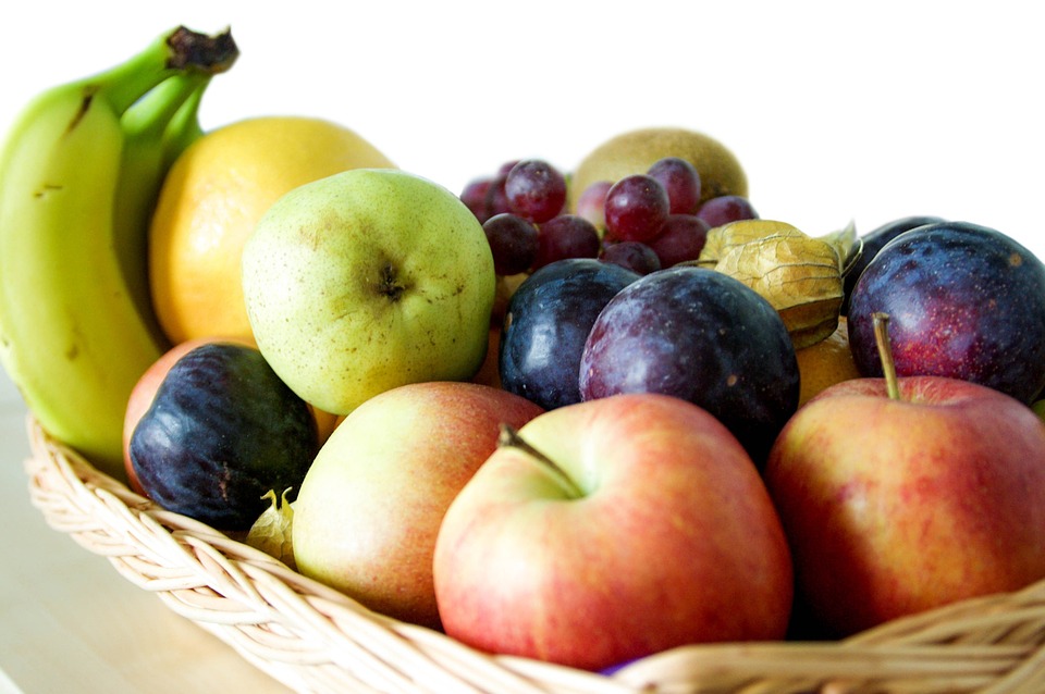 Fruit Basket Banana Apple Pear Plum Grapes