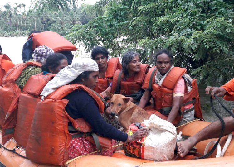 The NDRF teams carrying out rescue and relief operations in flood-affected areas of Kerala on August 11, 2018.