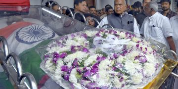 The Prime Minister, Shri Narendra Modi pays tributes at the mortal remains of Kalaignar Karunanidhi, in Chennai on August 08, 2018.