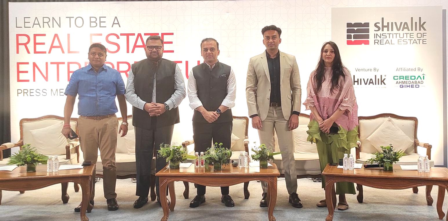 L to R Mr. Viral Shah Hon. Secretary CREDAI Ahmedabad Mr. Tejas JoshiPresident CREDAI Ahmedabad Mr. Chitrak Shah Co Founder MD Shivalik Group Vice