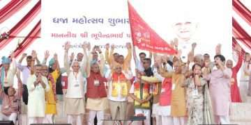 Commencement of Grand Dhwaja Mohotsav by CM Bhupendra Patel at Umiya Dham in Unjha