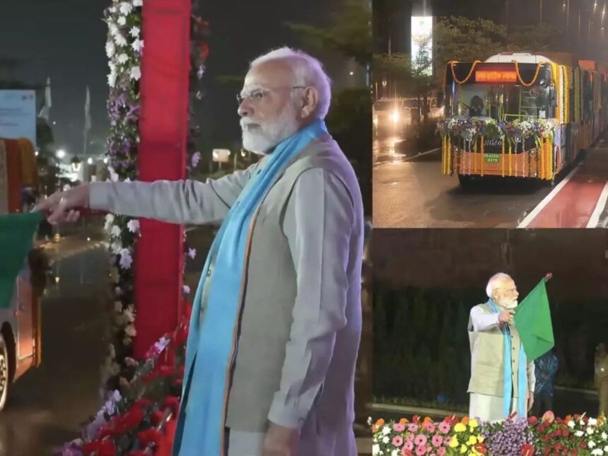 સ્ટેચ્યુ ઓફ યુનિટી ખાતે વડાપ્રધાન નરેન્દ્ર મોદીના હસ્તે રૂ. 30 કરોડના ખર્ચે તૈયાર 25 નવી ઈ-બસોને ફલેગ ઓફ 1 PM Modi